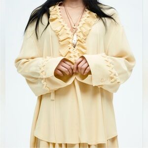 H&M S/S 2025 The STUDIO Ruffled Tunic Pale Yellow XL